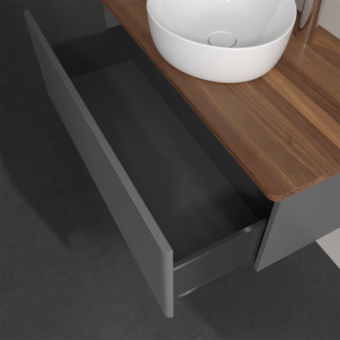 Villeroy & Boch Antao Waschbeckenunterschrank, 100 x 36 cm, 1 Auszug mit LED-Licht, Front mit Struktur, mit Hahnloch