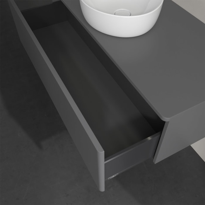 Villeroy & Boch Antao Waschbeckenunterschrank, 120 x 36 cm, 1 Auszug mit LED-Licht, Front ohne Struktur, ohne Hahnloch, für Waschtisch mittig