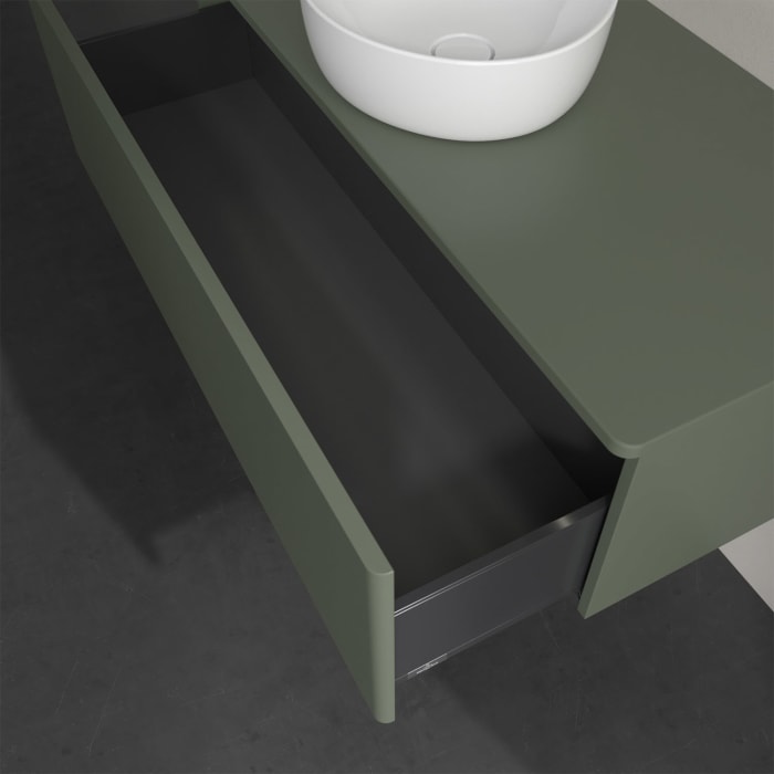 Villeroy & Boch Antao Waschbeckenunterschrank, 120 x 36 cm, 1 Auszug mit LED-Licht, Front ohne Struktur, ohne Hahnloch, für Waschtisch mittig