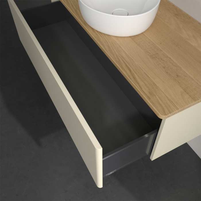 Villeroy & Boch Antao Waschbeckenunterschrank, 120 x 36 cm, 1 Auszug mit LED-Licht, Front ohne Struktur, ohne Hahnloch, für Waschtisch mittig