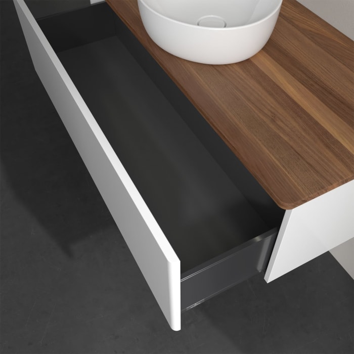 Villeroy & Boch Antao Waschbeckenunterschrank, 120 x 36 cm, 1 Auszug mit LED-Licht, Front ohne Struktur, ohne Hahnloch, für Waschtisch mittig