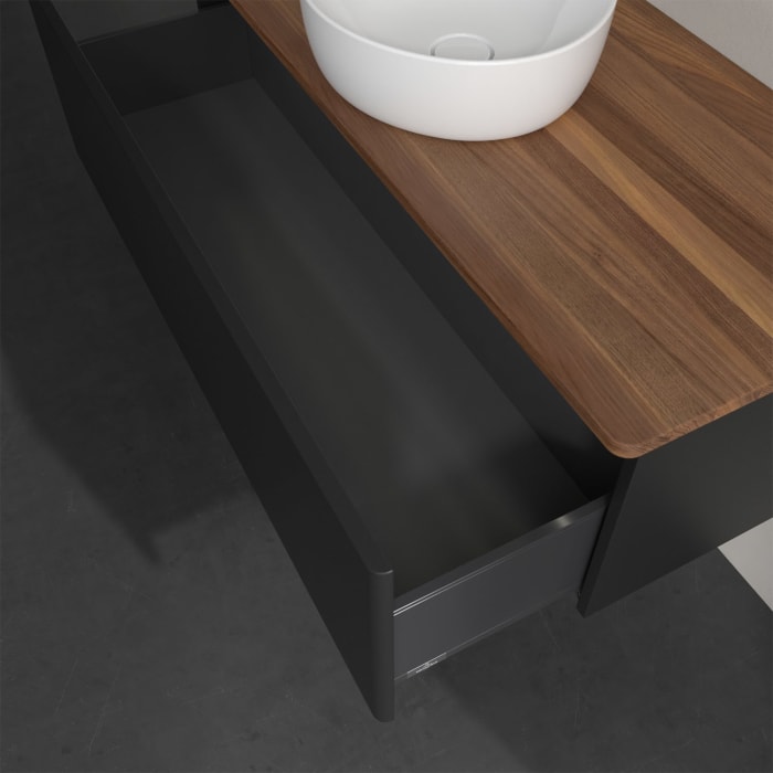 Villeroy & Boch Antao Waschbeckenunterschrank, 120 x 36 cm, 1 Auszug mit LED-Licht, Front ohne Struktur, ohne Hahnloch, für Waschtisch mittig