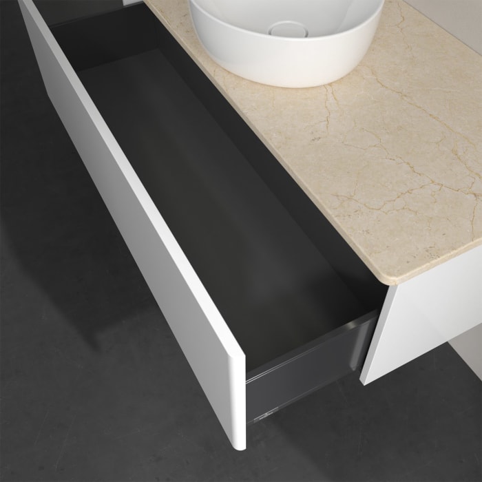 Villeroy & Boch Antao Waschbeckenunterschrank, 120 x 36 cm, 1 Auszug mit LED-Licht, Front ohne Struktur, ohne Hahnloch, für Waschtisch mittig