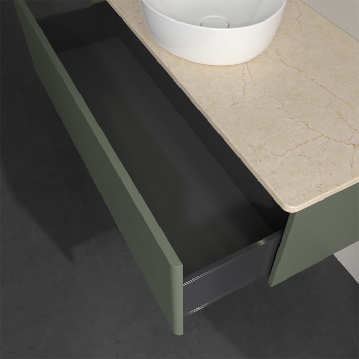 Villeroy & Boch Antao Waschbeckenunterschrank, 120 x 36 cm, 1 Auszug mit LED-Licht, Front ohne Struktur, ohne Hahnloch, für Waschtisch mittig