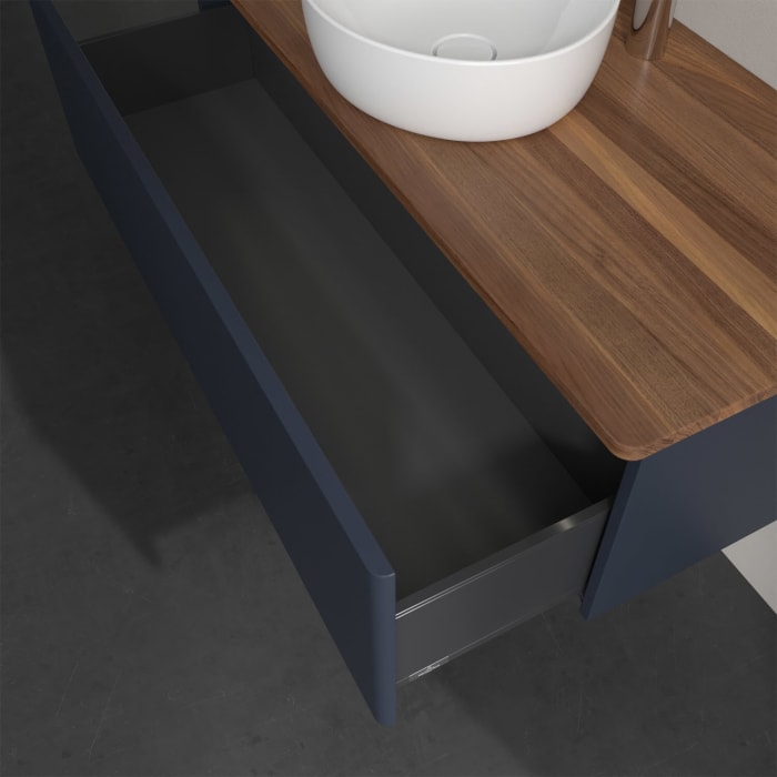 Villeroy & Boch Antao Waschbeckenunterschrank, 120 x 36 cm, 1 Auszug mit LED-Licht, Front ohne Struktur, mit Hahnloch, für Waschtisch mittig