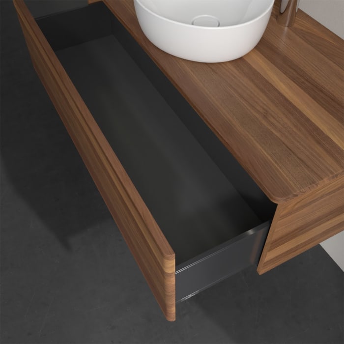 Villeroy & Boch Antao Waschbeckenunterschrank, 120 x 36 cm, 1 Auszug mit LED-Licht, Front ohne Struktur, mit Hahnloch, für Waschtisch mittig