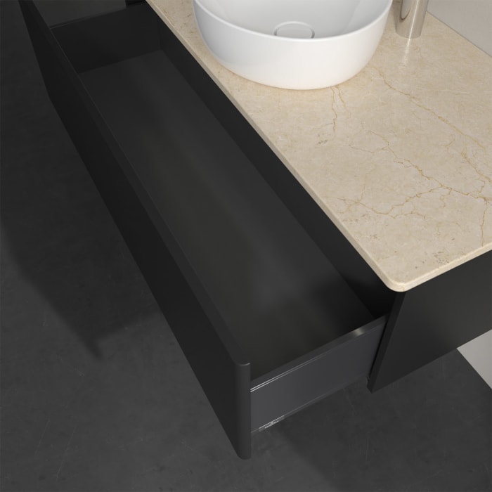 Villeroy & Boch Antao Waschbeckenunterschrank, 120 x 36 cm, 1 Auszug mit LED-Licht, Front ohne Struktur, mit Hahnloch, für Waschtisch mittig