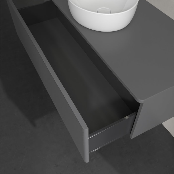 Villeroy & Boch Antao Waschbeckenunterschrank, 120 x 36 cm, 1 Auszug mit LED-Licht, Front mit Struktur, ohne Hahnloch, für Waschtisch mittig