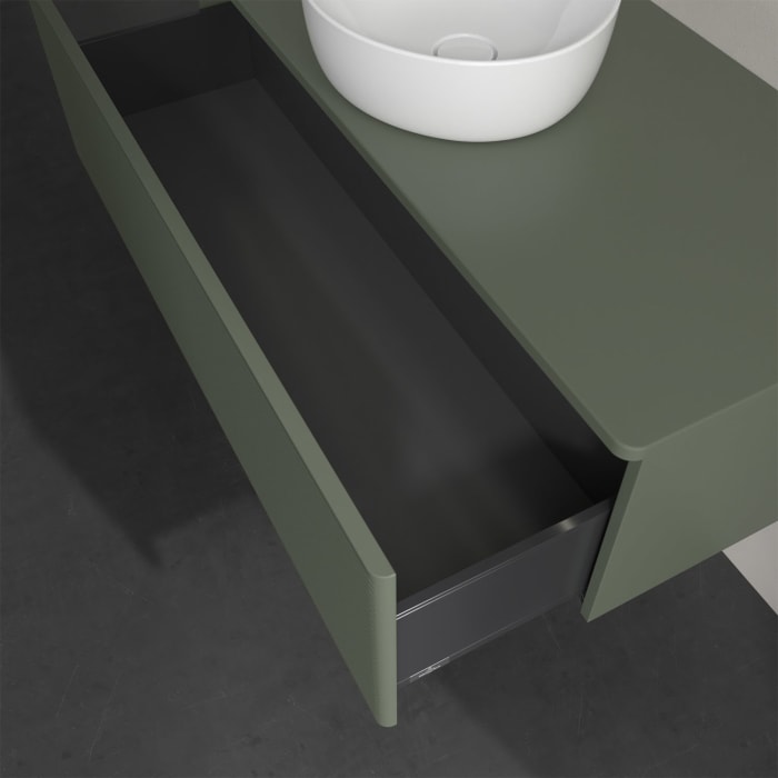 Villeroy & Boch Antao Waschbeckenunterschrank, 120 x 36 cm, 1 Auszug mit LED-Licht, Front mit Struktur, ohne Hahnloch, für Waschtisch mittig