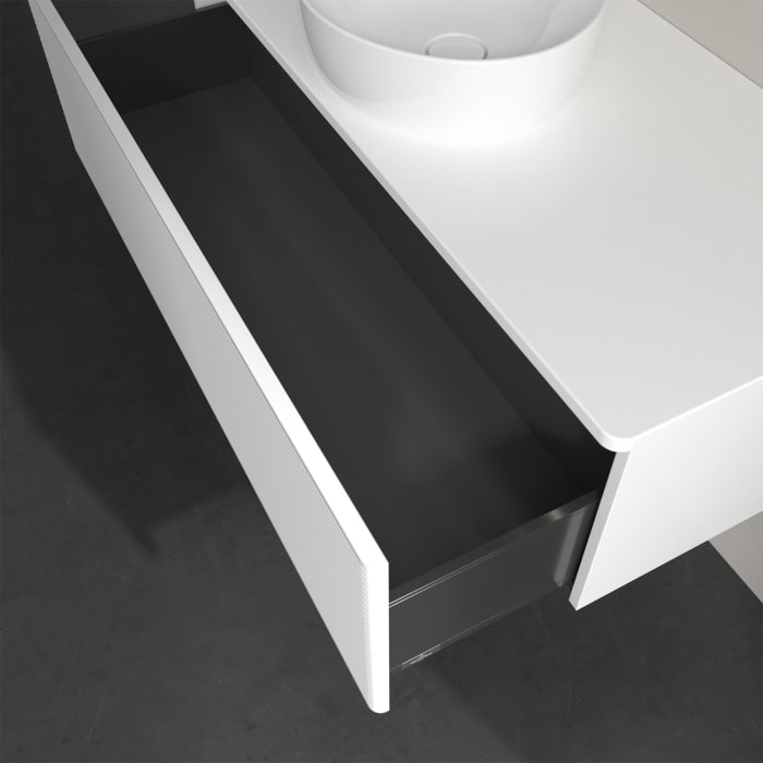 Villeroy & Boch Antao Waschbeckenunterschrank, 120 x 36 cm, 1 Auszug mit LED-Licht, Front mit Struktur, ohne Hahnloch, für Waschtisch mittig