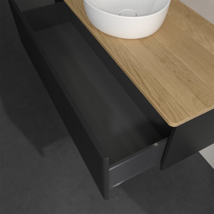 Villeroy & Boch Antao Waschbeckenunterschrank, 120 x 36 cm, 1 Auszug mit LED-Licht, Front mit Struktur, ohne Hahnloch, für Waschtisch mittig