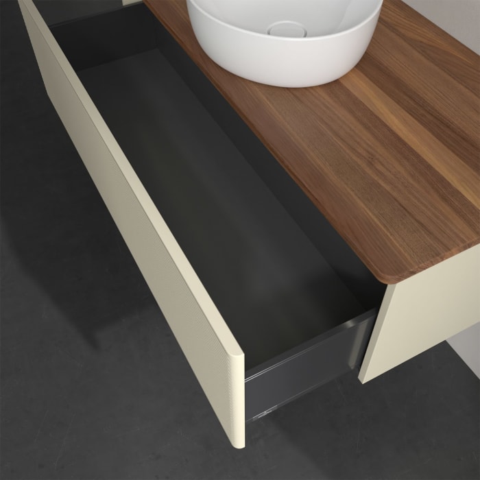 Villeroy & Boch Antao Waschbeckenunterschrank, 120 x 36 cm, 1 Auszug mit LED-Licht, Front mit Struktur, ohne Hahnloch, für Waschtisch mittig