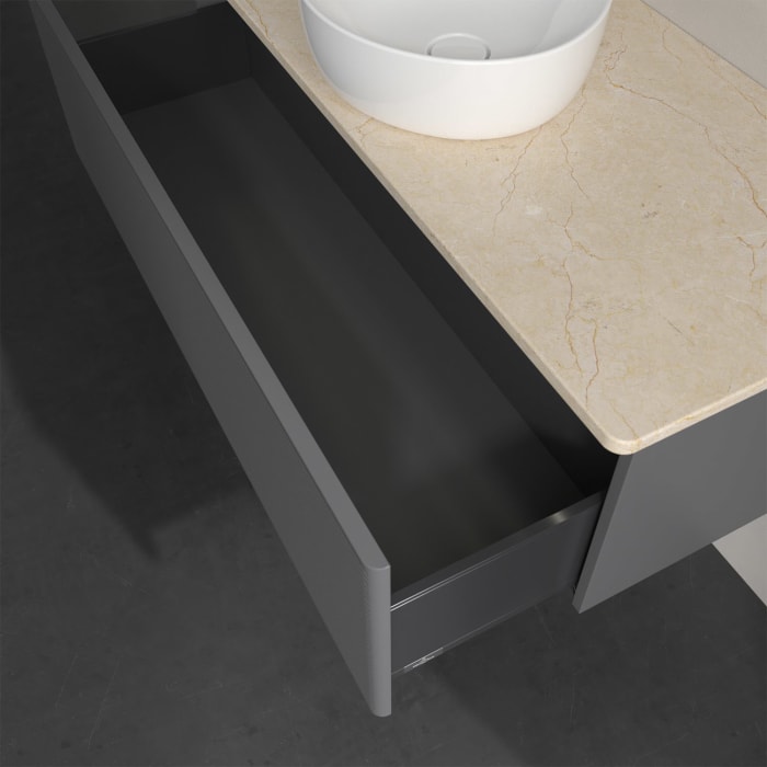 Villeroy & Boch Antao Waschbeckenunterschrank, 120 x 36 cm, 1 Auszug mit LED-Licht, Front mit Struktur, ohne Hahnloch, für Waschtisch mittig