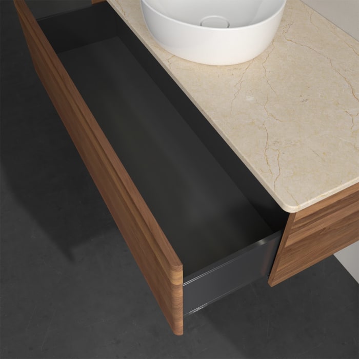 Villeroy & Boch Antao Waschbeckenunterschrank, 120 x 36 cm, 1 Auszug mit LED-Licht, Front mit Struktur, ohne Hahnloch, für Waschtisch mittig