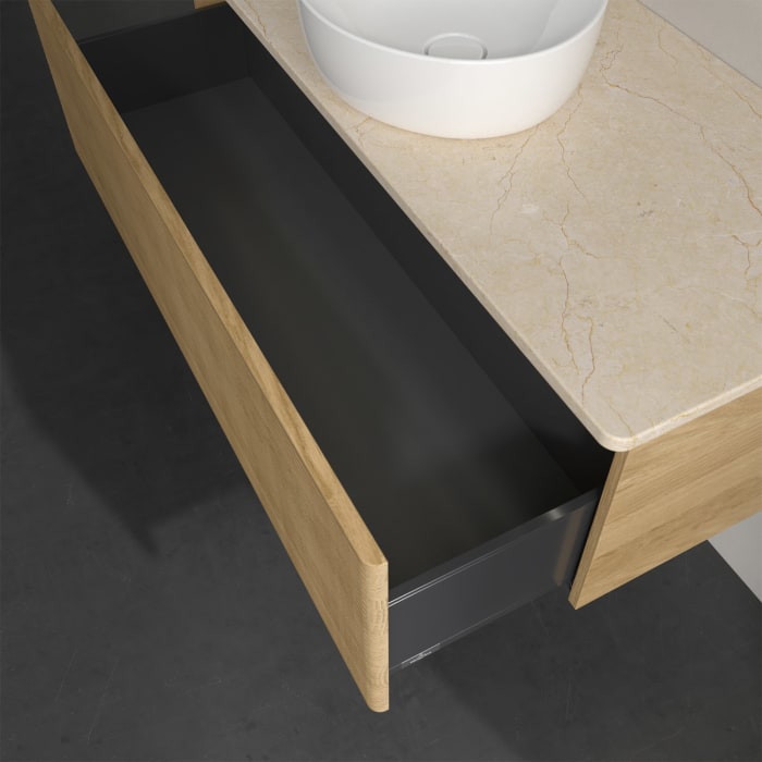 Villeroy & Boch Antao Waschbeckenunterschrank, 120 x 36 cm, 1 Auszug mit LED-Licht, Front mit Struktur, ohne Hahnloch, für Waschtisch mittig