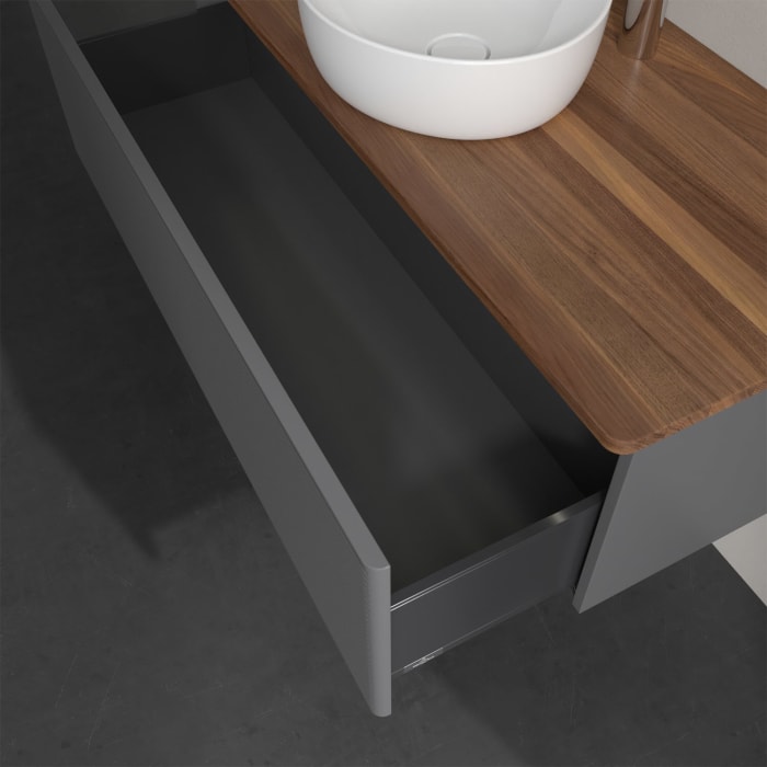 Villeroy & Boch Antao Waschbeckenunterschrank, 120 x 36 cm, 1 Auszug mit LED-Licht, Front mit Struktur, mit Hahnloch, für Waschtisch mittig