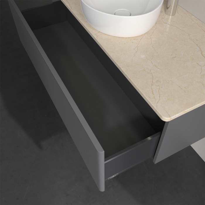 Villeroy & Boch Antao Waschbeckenunterschrank, 120 x 36 cm, 1 Auszug mit LED-Licht, Front mit Struktur, mit Hahnloch, für Waschtisch mittig