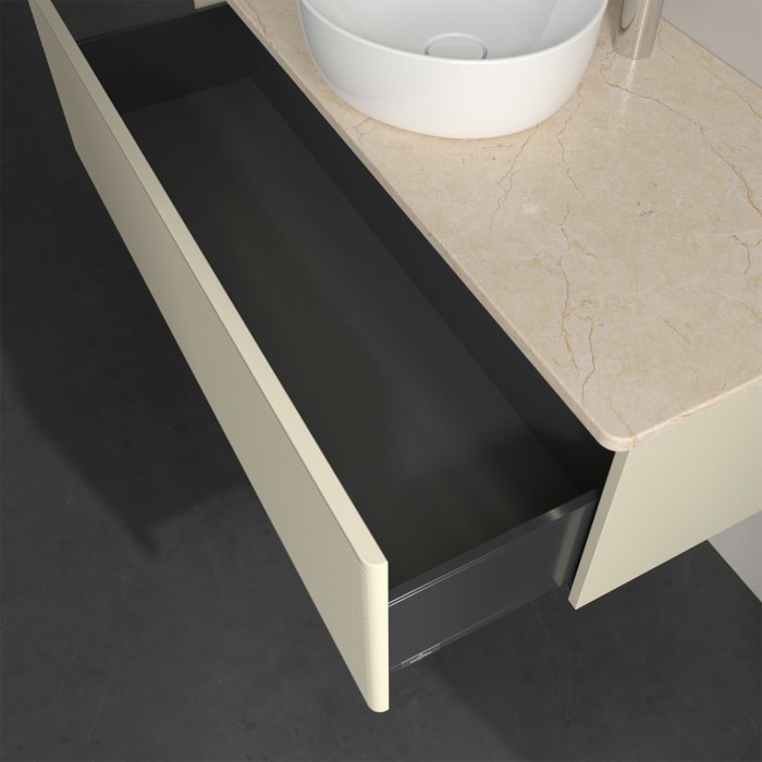 Villeroy & Boch Antao Waschbeckenunterschrank, 120 x 36 cm, 1 Auszug mit LED-Licht, Front mit Struktur, mit Hahnloch, für Waschtisch mittig