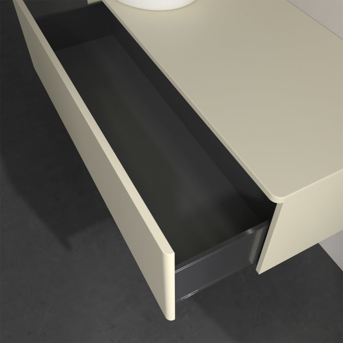 Villeroy & Boch Antao Waschbeckenunterschrank, 120 x 36 cm, 1 Auszug mit LED-Licht, Front ohne Struktur, ohne Hahnloch, für Waschtisch links