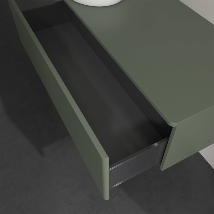 Villeroy & Boch Antao Waschbeckenunterschrank, 120 x 36 cm, 1 Auszug mit LED-Licht, Front ohne Struktur, ohne Hahnloch, für Waschtisch links