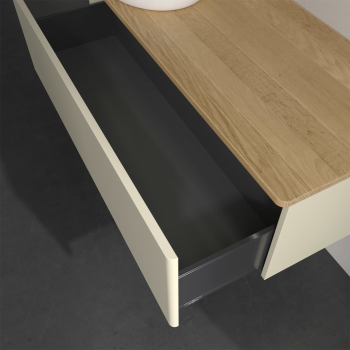 Villeroy & Boch Antao Waschbeckenunterschrank, 120 x 36 cm, 1 Auszug mit LED-Licht, Front ohne Struktur, ohne Hahnloch, für Waschtisch links