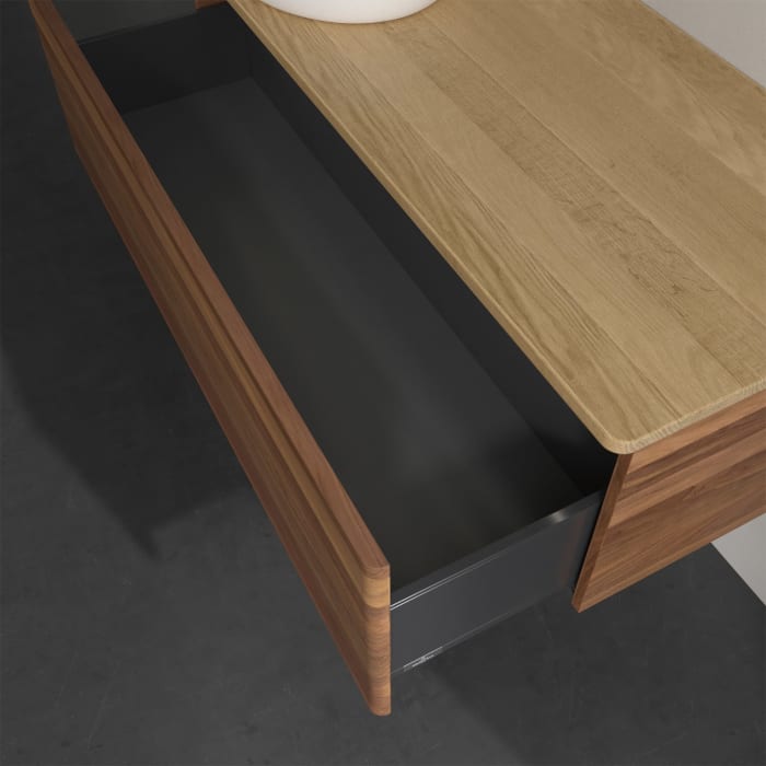 Villeroy & Boch Antao Waschbeckenunterschrank, 120 x 36 cm, 1 Auszug mit LED-Licht, Front ohne Struktur, ohne Hahnloch, für Waschtisch links