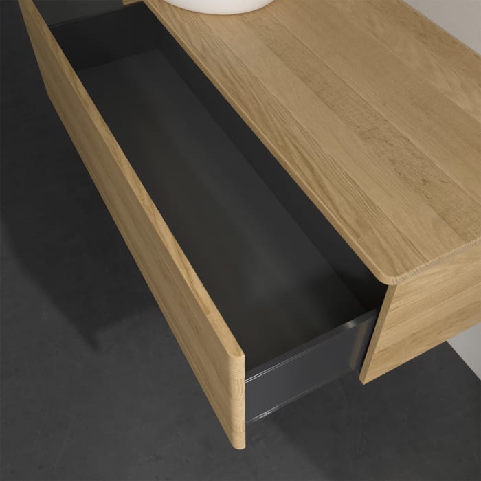 Villeroy & Boch Antao Waschbeckenunterschrank, 120 x 36 cm, 1 Auszug mit LED-Licht, Front ohne Struktur, ohne Hahnloch, für Waschtisch links