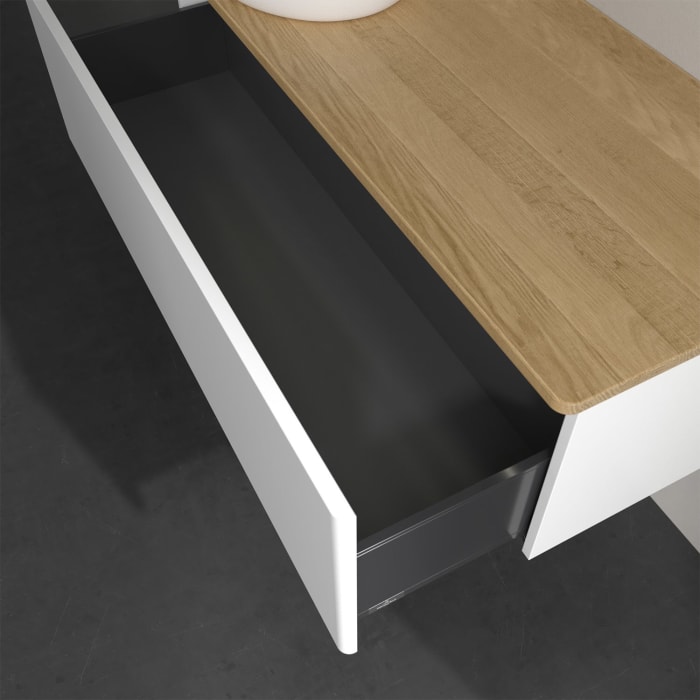 Villeroy & Boch Antao Waschbeckenunterschrank, 120 x 36 cm, 1 Auszug mit LED-Licht, Front ohne Struktur, ohne Hahnloch, für Waschtisch links