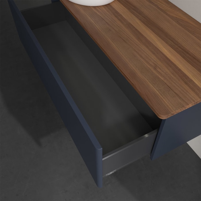 Villeroy & Boch Antao Waschbeckenunterschrank, 120 x 36 cm, 1 Auszug mit LED-Licht, Front ohne Struktur, ohne Hahnloch, für Waschtisch links