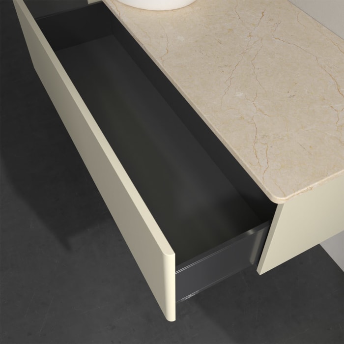 Villeroy & Boch Antao Waschbeckenunterschrank, 120 x 36 cm, 1 Auszug mit LED-Licht, Front ohne Struktur, ohne Hahnloch, für Waschtisch links