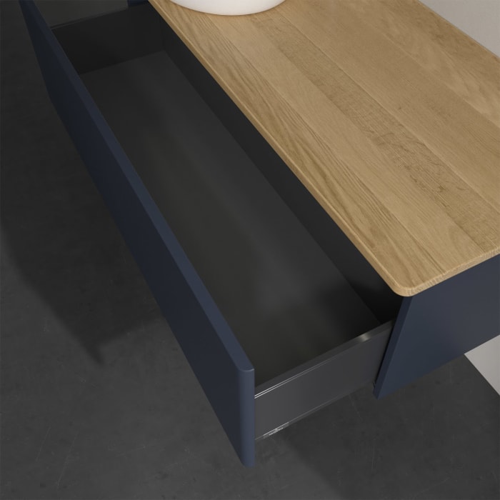 Villeroy & Boch Antao Waschbeckenunterschrank, 120 x 36 cm, 1 Auszug mit LED-Licht, Front ohne Struktur, mit Hahnloch, für Waschtisch links