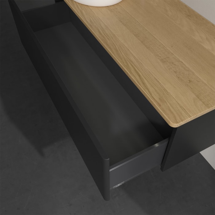 Villeroy & Boch Antao Waschbeckenunterschrank, 120 x 36 cm, 1 Auszug mit LED-Licht, Front ohne Struktur, mit Hahnloch, für Waschtisch links