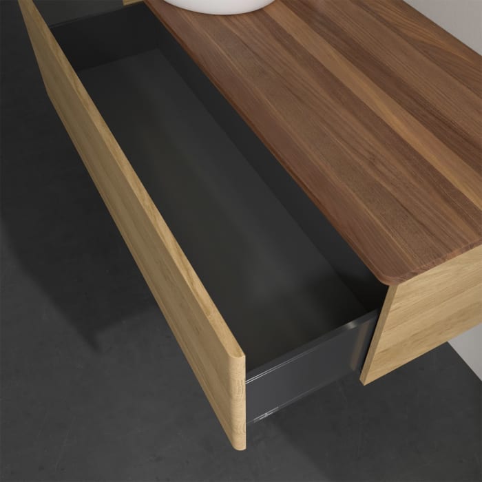 Villeroy & Boch Antao Waschbeckenunterschrank, 120 x 36 cm, 1 Auszug mit LED-Licht, Front ohne Struktur, mit Hahnloch, für Waschtisch links