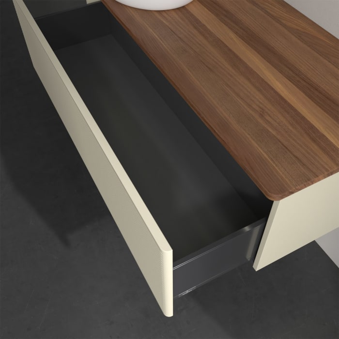 Villeroy & Boch Antao Waschbeckenunterschrank, 120 x 36 cm, 1 Auszug mit LED-Licht, Front mit Struktur, ohne Hahnloch, für Waschtisch links