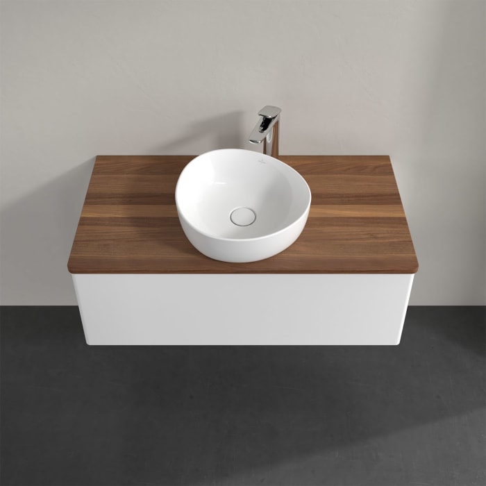 Villeroy & Boch Antao Waschbeckenunterschrank, 100 x 36 cm, 1 Auszug mit LED-Licht, Front ohne Struktur, mit Hahnloch