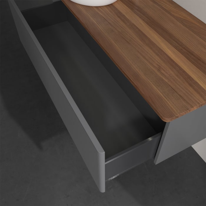 Villeroy & Boch Antao Waschbeckenunterschrank, 120 x 36 cm, 1 Auszug mit LED-Licht, Front mit Struktur, mit Hahnloch, für Waschtisch links