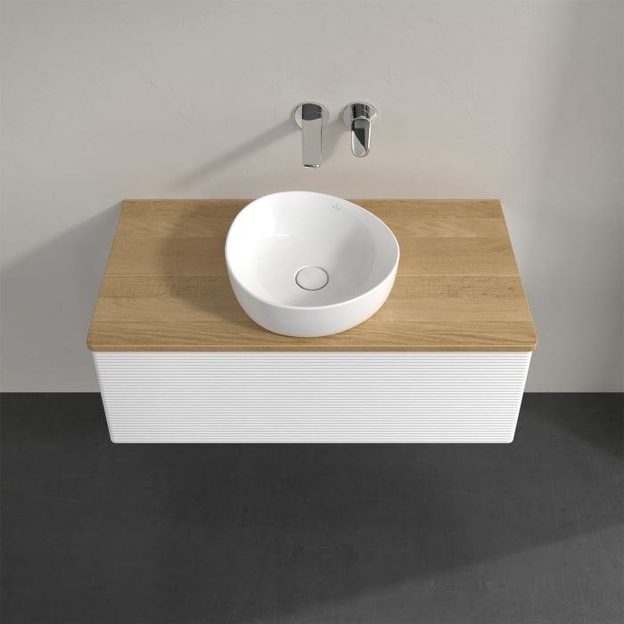 Villeroy & Boch Antao Waschbeckenunterschrank, 100 x 36 cm, 1 Auszug mit LED-Licht, Front mit Struktur, ohne Hahnloch