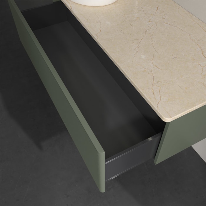 Villeroy & Boch Antao Waschbeckenunterschrank, 120 x 36 cm, 1 Auszug mit LED-Licht, Front mit Struktur, mit Hahnloch, für Waschtisch links