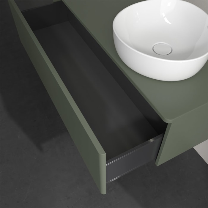 Villeroy & Boch Antao Waschbeckenunterschrank, 120 x 36 cm, 1 Auszug mit LED-Licht, Front ohne Struktur, ohne Hahnloch, für Waschtisch rechts