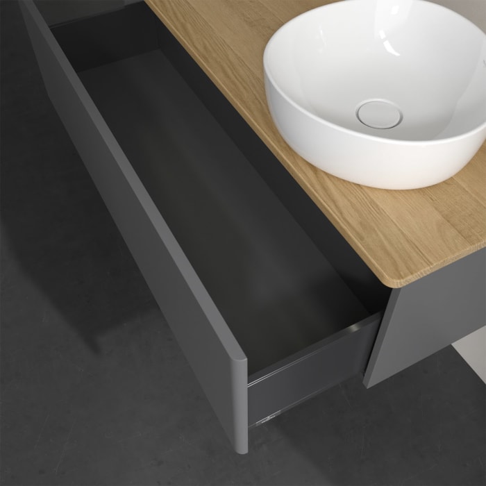 Villeroy & Boch Antao Waschbeckenunterschrank, 120 x 36 cm, 1 Auszug mit LED-Licht, Front ohne Struktur, ohne Hahnloch, für Waschtisch rechts