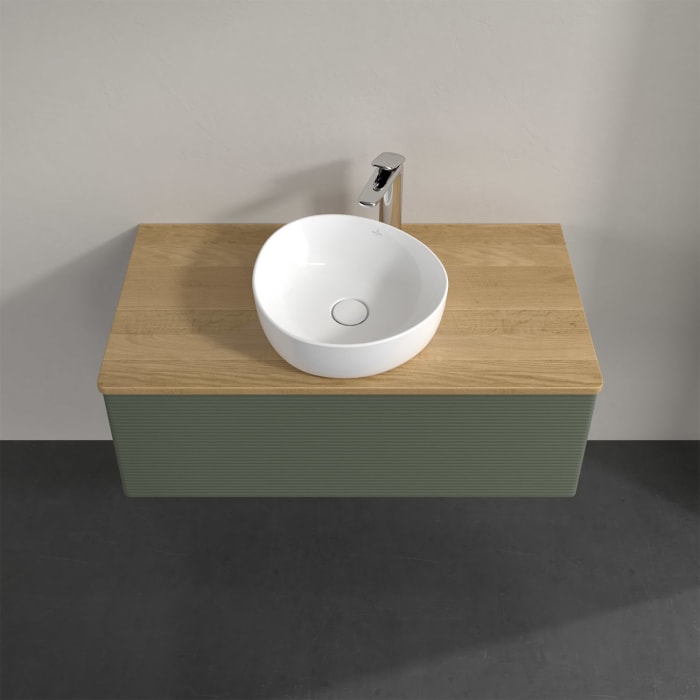 Villeroy & Boch Antao Waschbeckenunterschrank, 100 x 36 cm, 1 Auszug mit LED-Licht, Front mit Struktur, mit Hahnloch