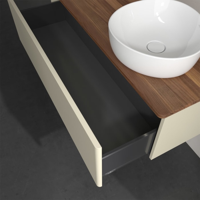 Villeroy & Boch Antao Waschbeckenunterschrank, 120 x 36 cm, 1 Auszug mit LED-Licht, Front ohne Struktur, ohne Hahnloch, für Waschtisch rechts