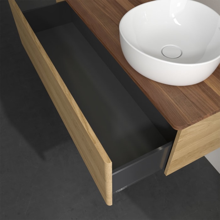 Villeroy & Boch Antao Waschbeckenunterschrank, 120 x 36 cm, 1 Auszug mit LED-Licht, Front ohne Struktur, ohne Hahnloch, für Waschtisch rechts