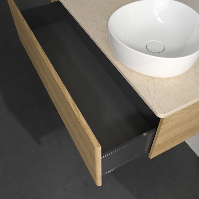 Villeroy & Boch Antao Waschbeckenunterschrank, 120 x 36 cm, 1 Auszug mit LED-Licht, Front ohne Struktur, ohne Hahnloch, für Waschtisch rechts