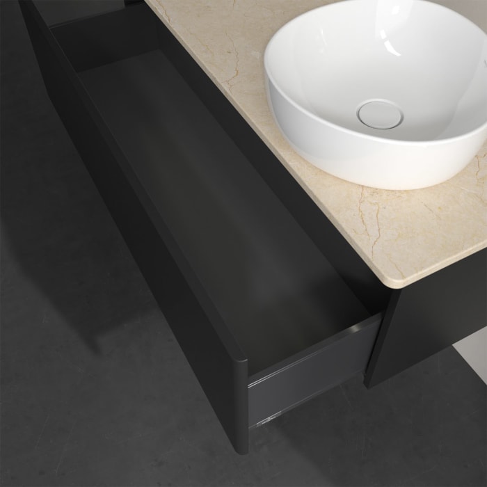 Villeroy & Boch Antao Waschbeckenunterschrank, 120 x 36 cm, 1 Auszug mit LED-Licht, Front ohne Struktur, ohne Hahnloch, für Waschtisch rechts