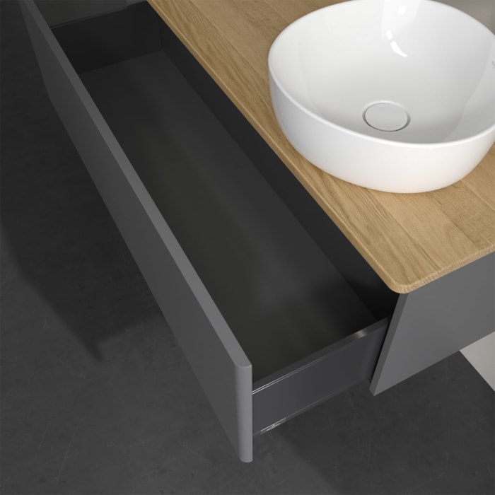 Villeroy & Boch Antao Waschbeckenunterschrank, 120 x 36 cm, 1 Auszug mit LED-Licht, Front ohne Struktur, mit Hahnloch, für Waschtisch rechts