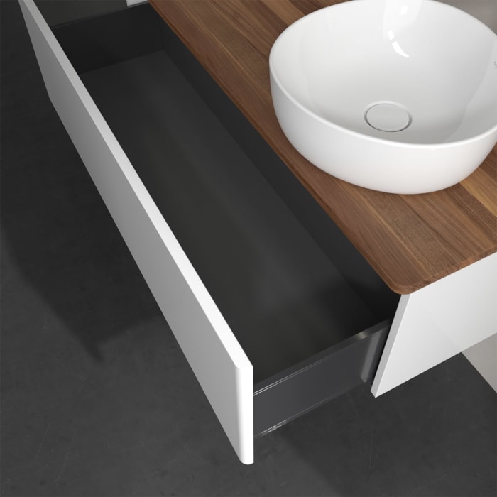 Villeroy & Boch Antao Waschbeckenunterschrank, 120 x 36 cm, 1 Auszug mit LED-Licht, Front ohne Struktur, mit Hahnloch, für Waschtisch rechts