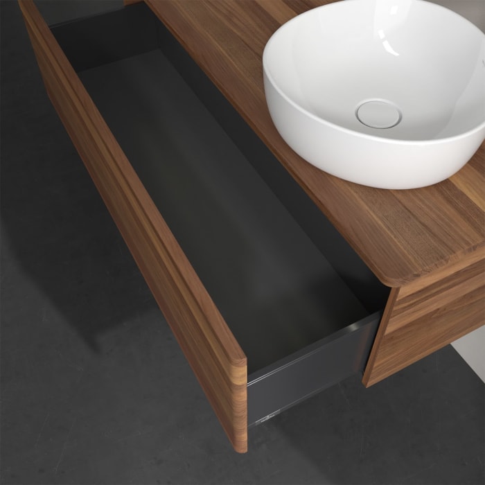 Villeroy & Boch Antao Waschbeckenunterschrank, 120 x 36 cm, 1 Auszug mit LED-Licht, Front ohne Struktur, mit Hahnloch, für Waschtisch rechts