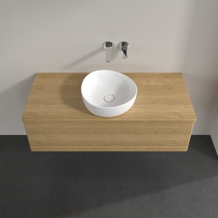 Villeroy & Boch Antao Waschbeckenunterschrank, 120 x 36 cm, 1 Auszug mit LED-Licht, Front ohne Struktur, ohne Hahnloch, für Waschtisch mittig