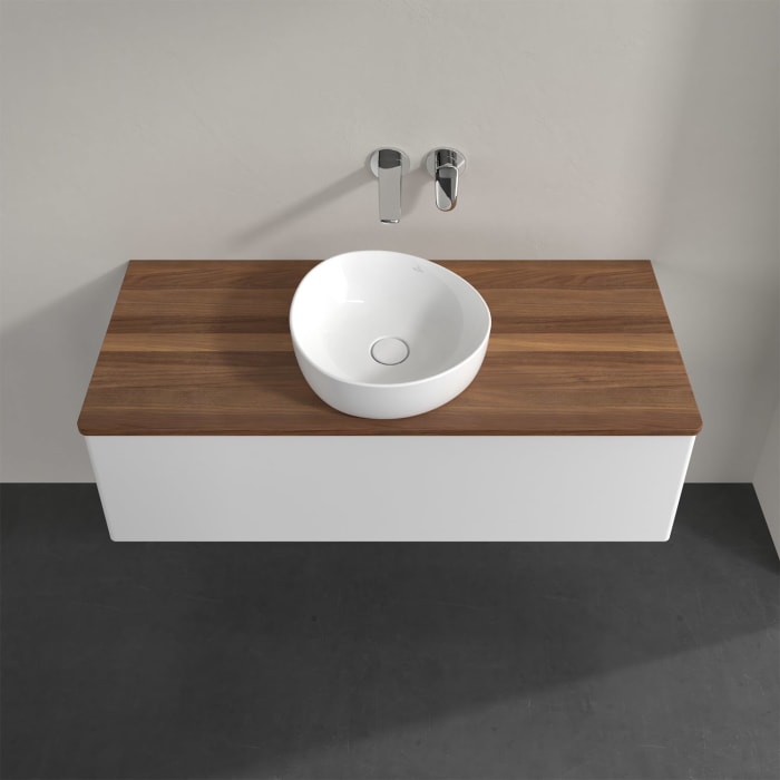 Villeroy & Boch Antao Waschbeckenunterschrank, 120 x 36 cm, 1 Auszug mit LED-Licht, Front ohne Struktur, ohne Hahnloch, für Waschtisch mittig